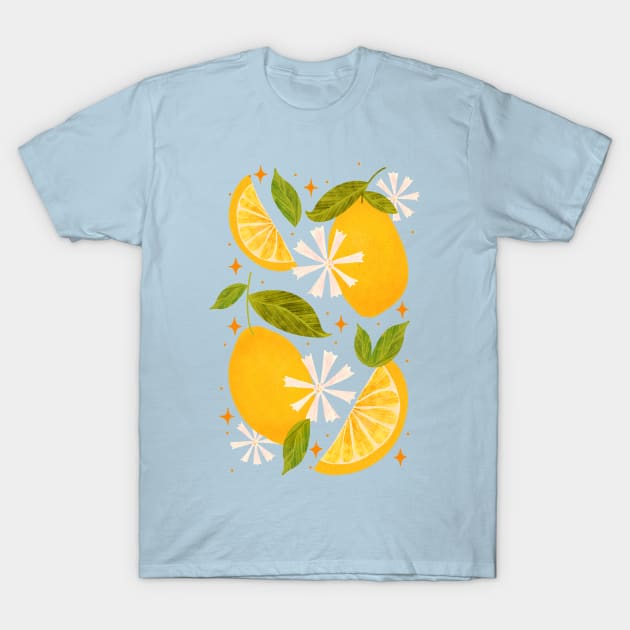 Midcentury Citrus Bliss: Lemon Floral Delight Tee T-Shirt by RH Creatives